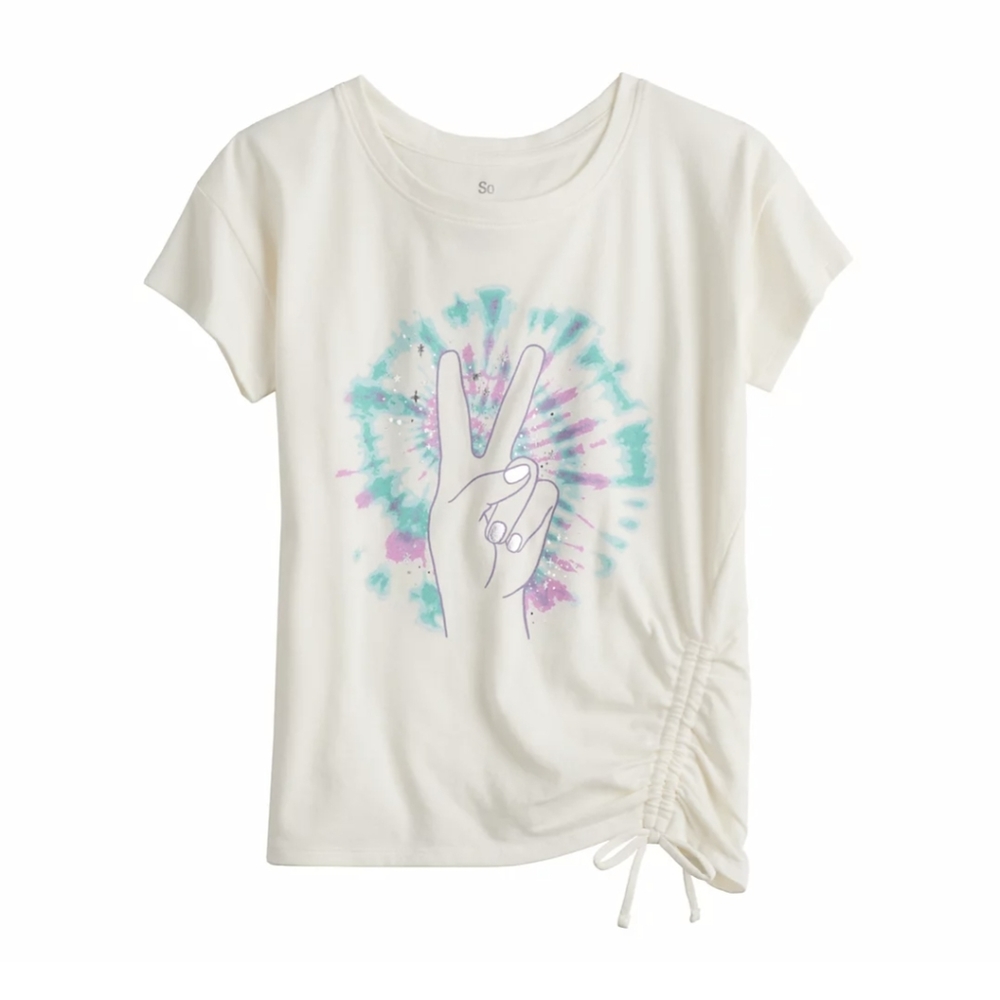 SO Girls Boxy Side-Cinched Peace Sign Tee NWT (Size Small/7)